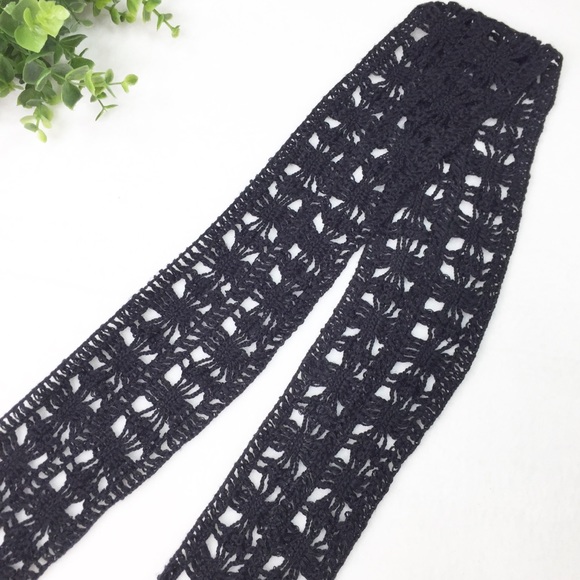 Black Crochet Scarf Wide Knit Head Scarf - Picture 4 of 8